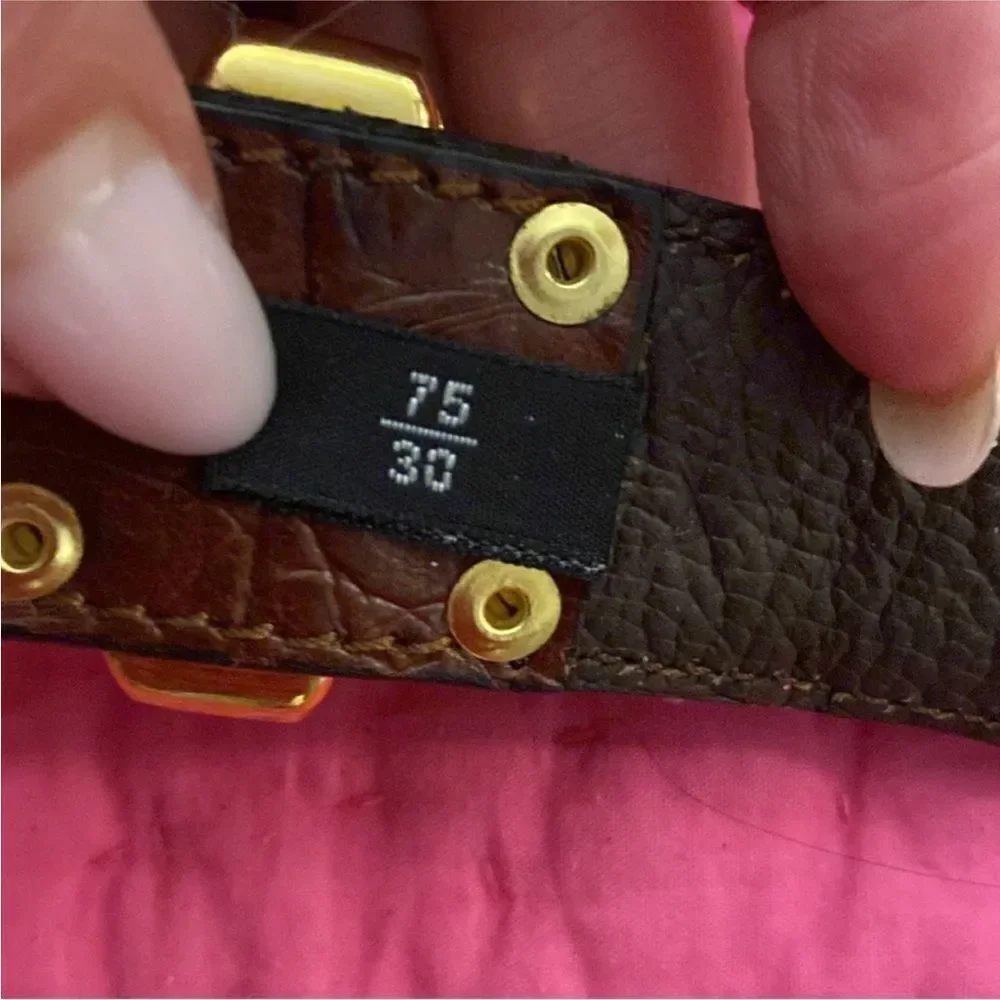 Nanny Brown genuine alligator/ gold metal Belt with Gold Buckle, L 30 inch